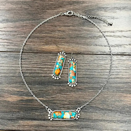 16" Gemstone Necklace Earrings Set
