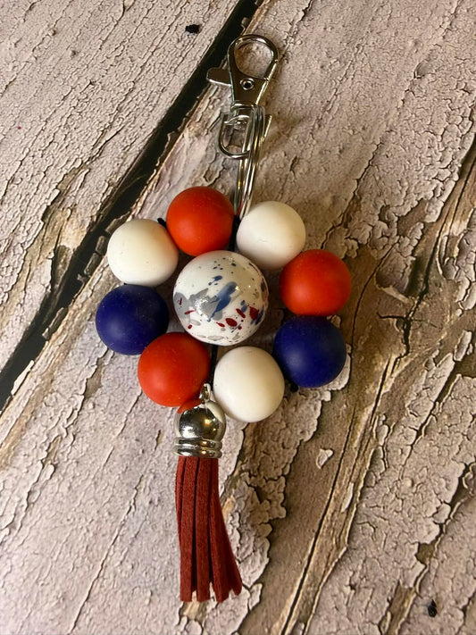 Patriotic Flower Silicone Bead Keychain