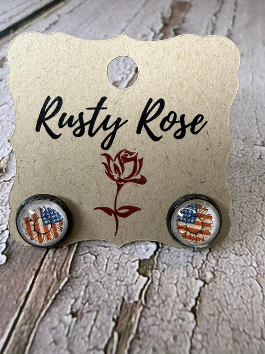 Patriotic Sunflower Stud Earrings