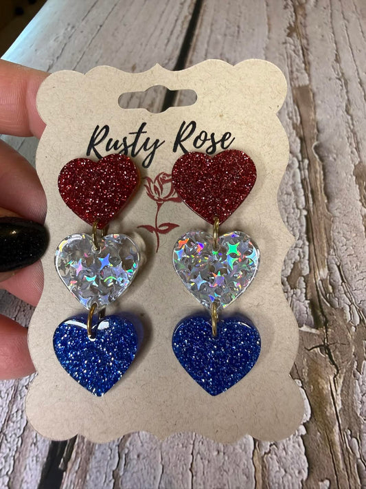 Stacked Patriotic Heart Earrings
